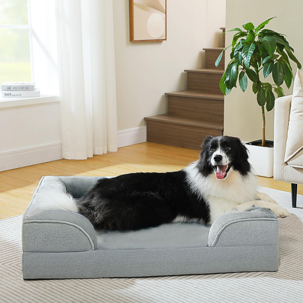 PAWZ Road Orthopedic Dog Bed Washable Large Dog Bed for Large Dogs with Supportive Foam2-Layer Waterproof Cover and Non-Slip Bottom for Small Medium and Large Dog-GrayLarge