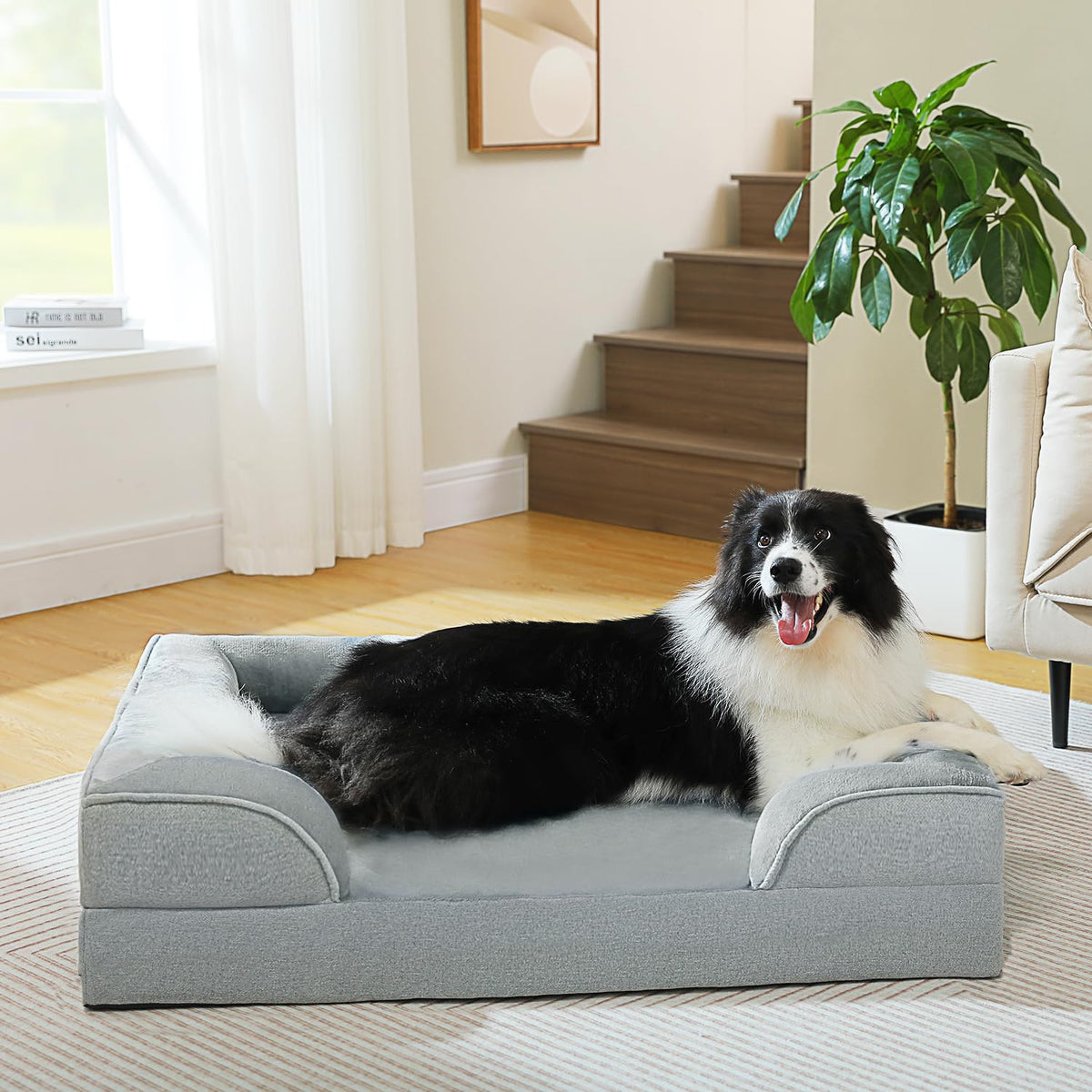 PAWZ Road Orthopedic Dog Bed Washable Large Dog Bed for Large Dogs with Supportive Foam2-Layer Waterproof Cover and Non-Slip Bottom for Small Medium and Large Dog-GrayLarge